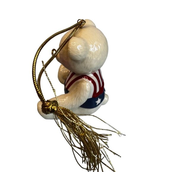 Brandys Teddy 96 Patriotic Bear Ornament Beige Ceramic With Glasses & Box - Picture 4 of 9